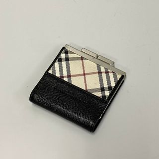 バーバリー(BURBERRY)の極上 美品 レア品 BURBERRY バーバリー ノバチェック ロゴ レザー 本革 がま口 小銭入れ ミニ コインケース ブラック ベージュ 30619(コインケース)