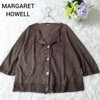 マーガレットハウエル(MARGARET HOWELL)の良品 マーガレットハウエル 23SS リネン100%カーディガン 羽織 茶色 F(カーディガン)