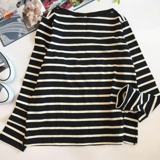 ユニクロ(UNIQLO)の【大人カジュアル】ユニクロ  ボーダーボートネック Tシャツ スエット 長袖 L(Tシャツ(長袖/七分))