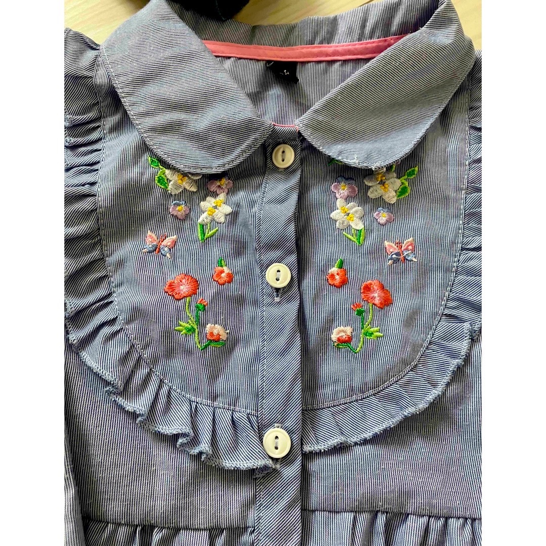 キッズ　デニム&刺繍チュニック　シャツワンピ　2点セット　110cm キッズ/ベビー/マタニティのキッズ服女の子用(90cm~)(ワンピース)の商品写真