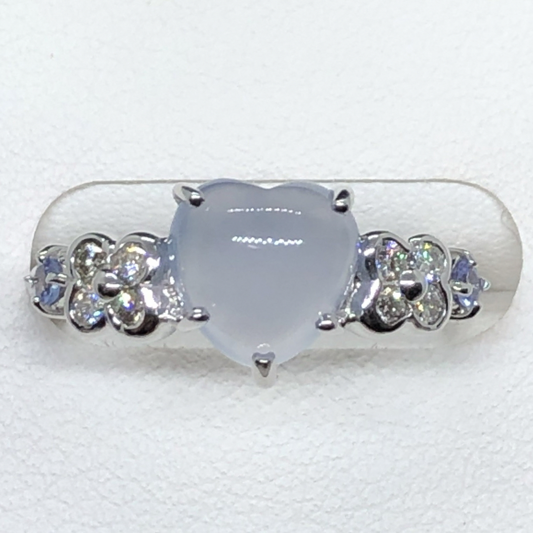 可愛い　ハート　カルセドニー　ダイヤモンド　タンザナイト　k18wgリング レディースのアクセサリー(リング(指輪))の商品写真
