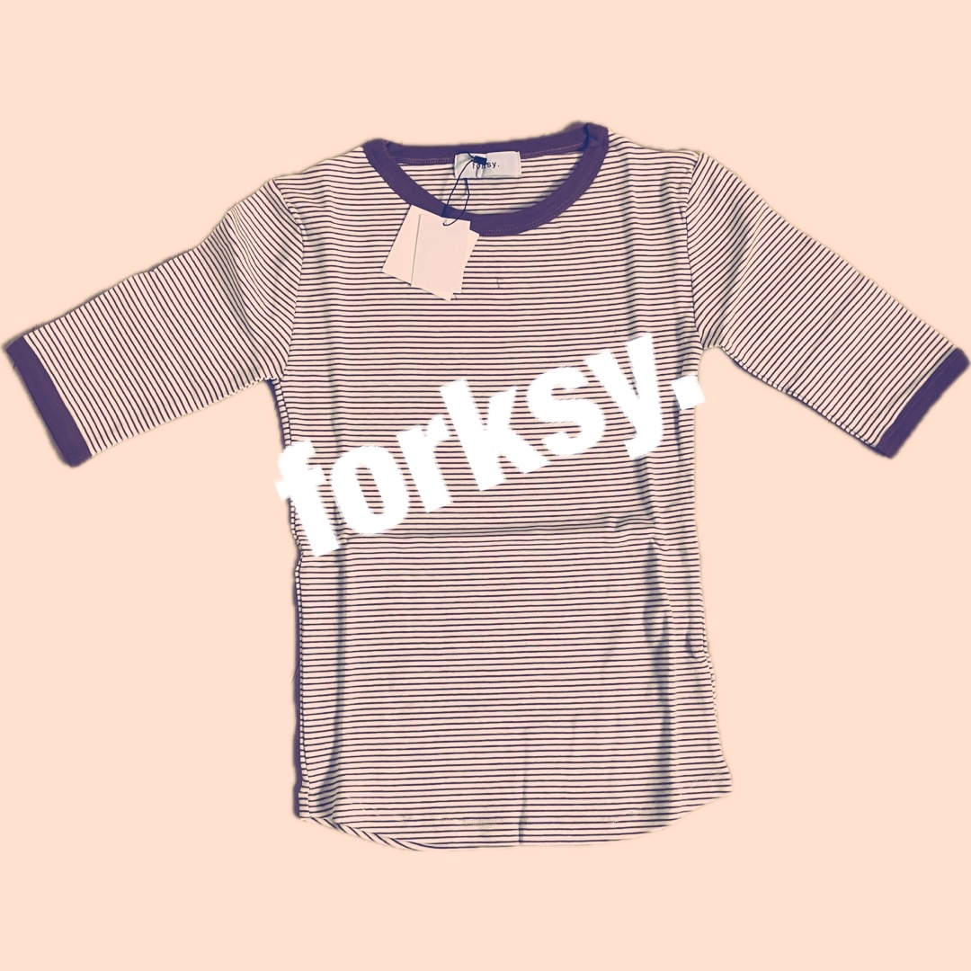 新品未使用　forksy. 細リブボーダー配色パイピング半袖Tシャツ レディースのトップス(Tシャツ(半袖/袖なし))の商品写真