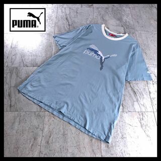 プーマ(PUMA)の00s 古着 PUMA リンガー Tシャツ 水色 センター プリントロゴ XL(Tシャツ/カットソー(半袖/袖なし))