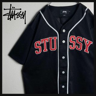 ステューシー(STUSSY)の【極美品】ステューシー　ビッグロゴ　半袖シャツ　ゲームシャツ　黒　M(シャツ)