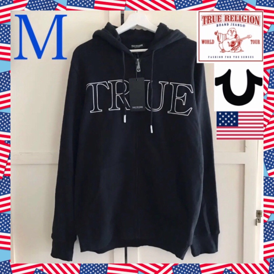 True Religion(トゥルーレリジョン)の極レア 新品 トゥルーレリジョン USA メンズ フルジップ パーカー M 黒 メンズのトップス(パーカー)の商品写真