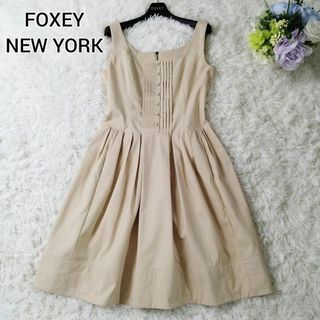 フォクシーニューヨーク(FOXEY NEW YORK)の良品 フォクシーニューヨーク ひざ丈ワンピース ピンタック フレア 40 M(ひざ丈ワンピース)