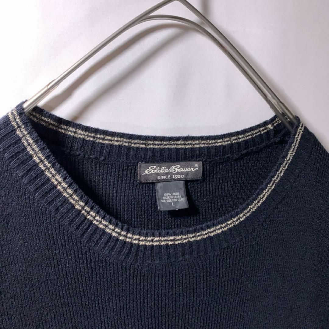 Eddie Bauer(エディーバウアー)の90s 00s old Eddie Bauer リネン ニット Tシャツ 半袖 メンズのトップス(Tシャツ/カットソー(半袖/袖なし))の商品写真