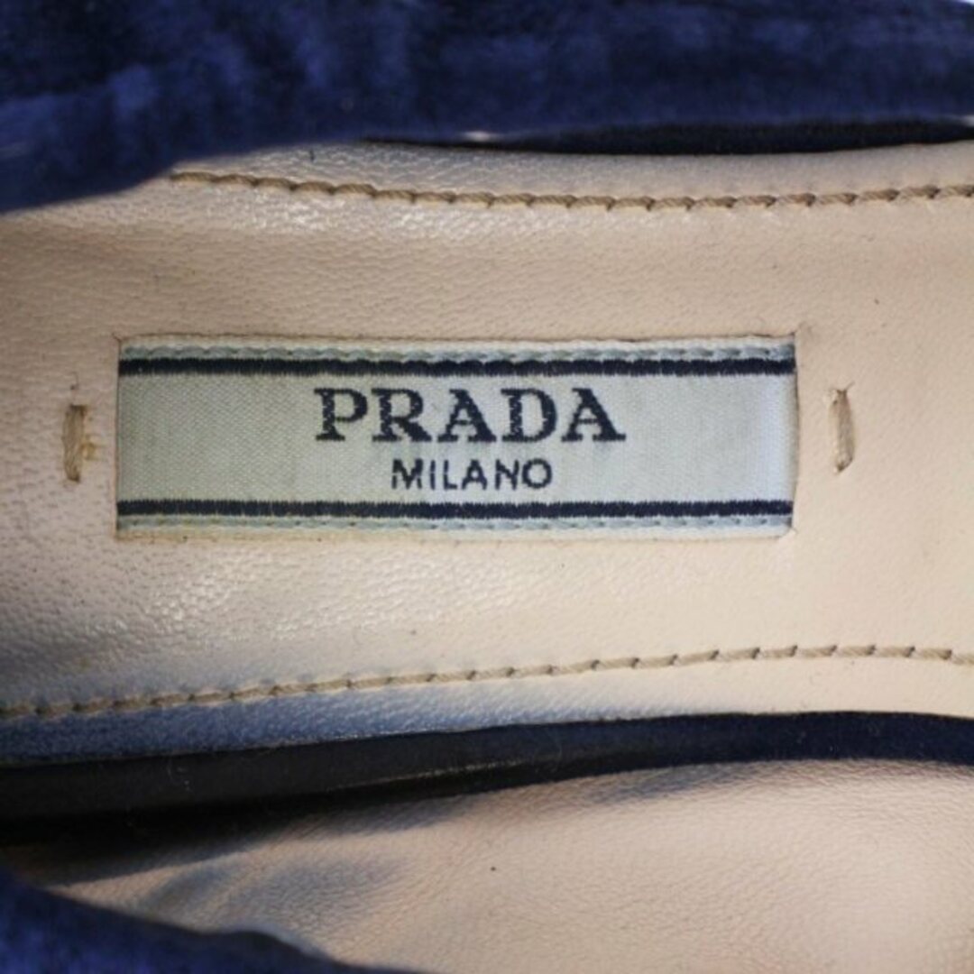PRADA(プラダ)のプラダ パンプス チャンキーヒール リボン スエード 36 23cm 紺 レディースの靴/シューズ(ハイヒール/パンプス)の商品写真