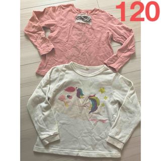 サンカンシオン(3can4on)の3can4onピンク　チュニック　トップス&白×ユニコーン柄トレーナー120cm(Tシャツ/カットソー)