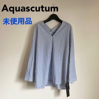 アクアスキュータム(AQUA SCUTUM)の【未使用品】Aquascutum アクアスキュータム ストライプブラウス 抜き襟(シャツ/ブラウス(長袖/七分))