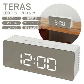 ミラー型デジタル目覚まし時計/LEDクロックL(置時計)