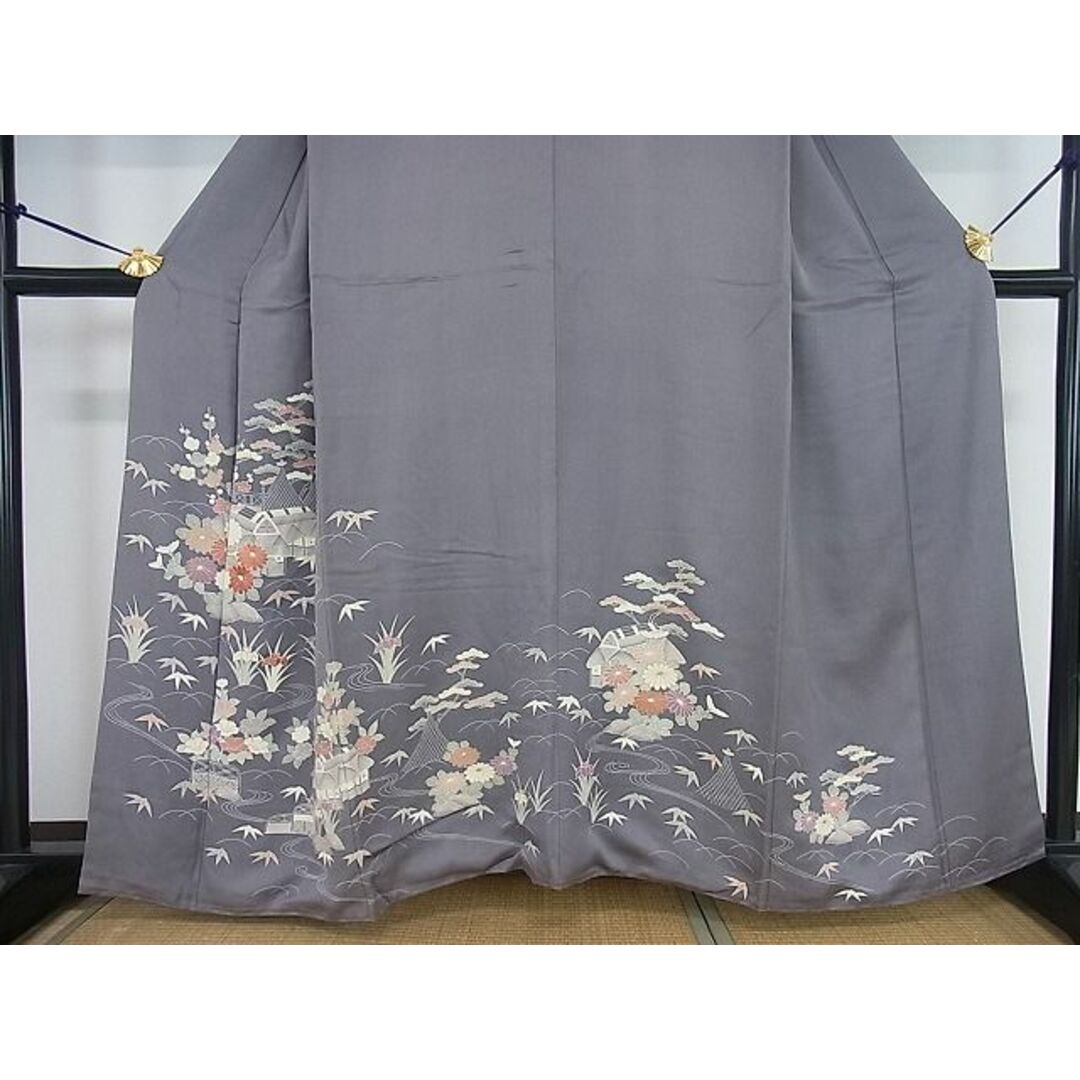 平和屋2■豪華色留袖　刺繍　風景花文　金彩　逸品　DAAA7076sf レディースの水着/浴衣(着物)の商品写真