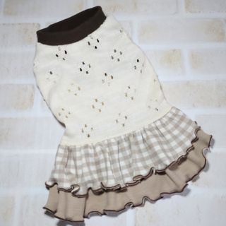 犬服　ブラウン　チェック柄　フリルワンピース(ペット服/アクセサリー)