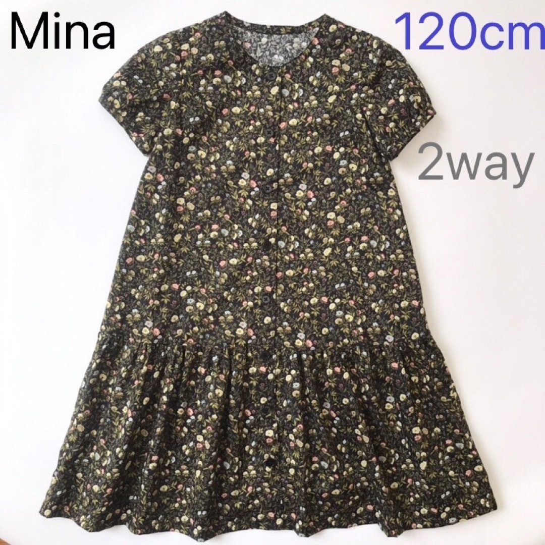 新品　ハンドメイド　おすまし　ワンピース　120cm  黒　花　リバティプリント キッズ/ベビー/マタニティのキッズ服女の子用(90cm~)(ワンピース)の商品写真