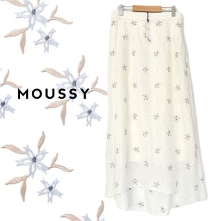 マウジー(moussy)のMOUSSY 花柄 刺繍 エンブロイダリー ロングスカート マウジー ホワイト(ロングスカート)