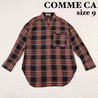 コムサイズム(COMME CA ISM)の【美品】コムサ　メンズプルオーバー長袖シャツ　チェック　薄手　軽量　9号サイズ(シャツ)