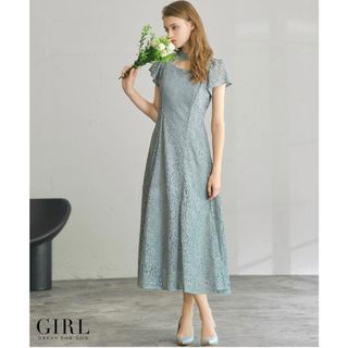 ガール(GIRL)の【美品】Girl 総レースドレス　グリーンM(ロングドレス)