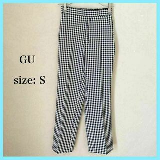 ジーユー(GU)のGU ジーユー ギンガムチェック ストレート パンツ チェックパンツ ズボン S(カジュアルパンツ)