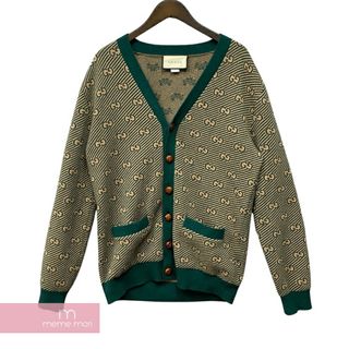 グッチ(Gucci)のGUCCI 2021AW GG Striped Wool Knit Cardigan 630412 XKBFZ グッチ GGストライプウールニットカーディガン GGロゴ 木製ボタン カシミヤ混 グリーン×ブラウン サイズS 【240328】【中古-A】【me04】(カーディガン)