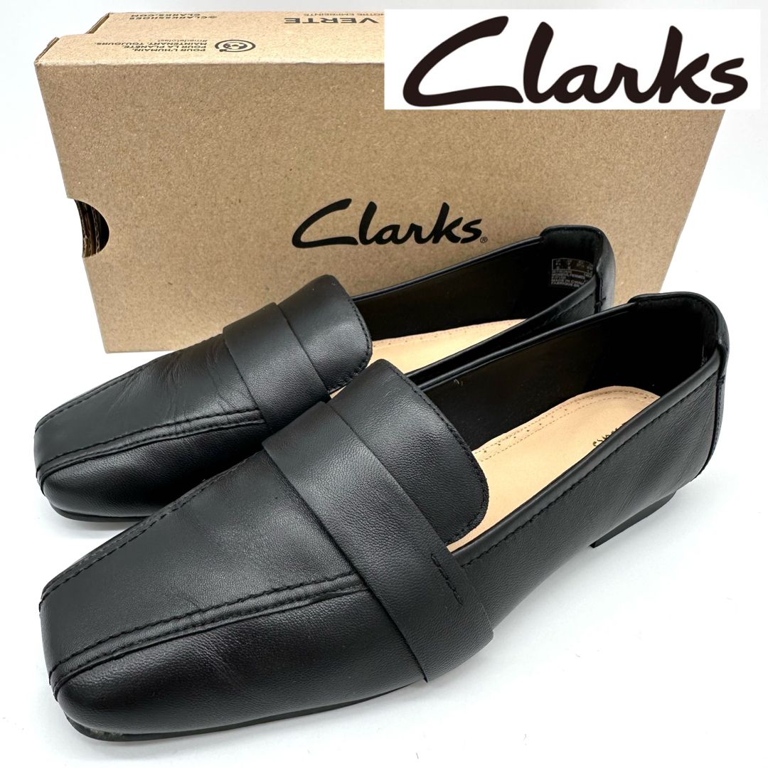 Clarks(クラークス)の〈美品〉Clarks クラークス【23.5cm】スクエアトゥ ローファー 黒 レディースの靴/シューズ(ローファー/革靴)の商品写真