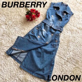 バーバリー(BURBERRY)のBURBERRY LONDON ✨インディゴデニムロングワンピース　38 ベルト(ロングワンピース/マキシワンピース)