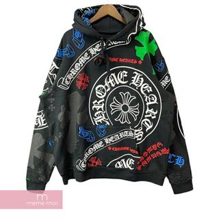 クロムハーツ(Chrome Hearts)のCHROME HEARTS Stencil Hoodie クロムハーツ ステンシルフーディ プルオーバーパーカー 総柄ロゴプリント ブラック×マルチカラー サイズXL【240327】【中古-A】【me04】(パーカー)