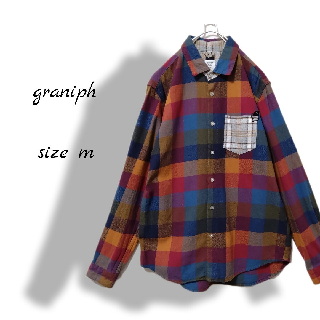 Design Tshirts Store graniph(グラニフ)のシャツ　メンズ　古着　ブロックチェック　グラニフ　カジュアル　M　春秋　刺繍 メンズのトップス(シャツ)の商品写真