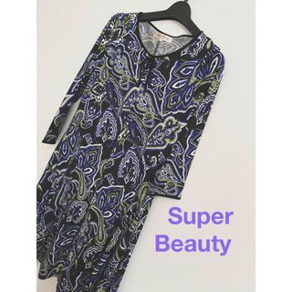 Super Beauty  ペーズリー柄 七分袖 膝丈ワンピース(ひざ丈ワンピース)