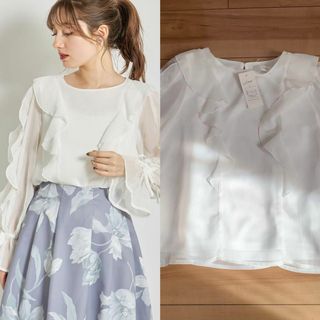 トッコクローゼット(TOCCO closet)の袖口りぼん付きフラワーレース切り替えラッフルフリル楊柳ブラウス(シャツ/ブラウス(長袖/七分))