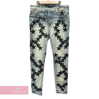 アミリ(AMIRI)のAMIRI Chemist Leather Stars Jean MDS028 408 アミリ ケミストレザースターズジーンズ デニムパンツ レザーパッチ リペア・ダメージ加工 ブラックパッチ インディゴ サイズ36 【240402】【中古-A】【me04】(スラックス/スーツパンツ)