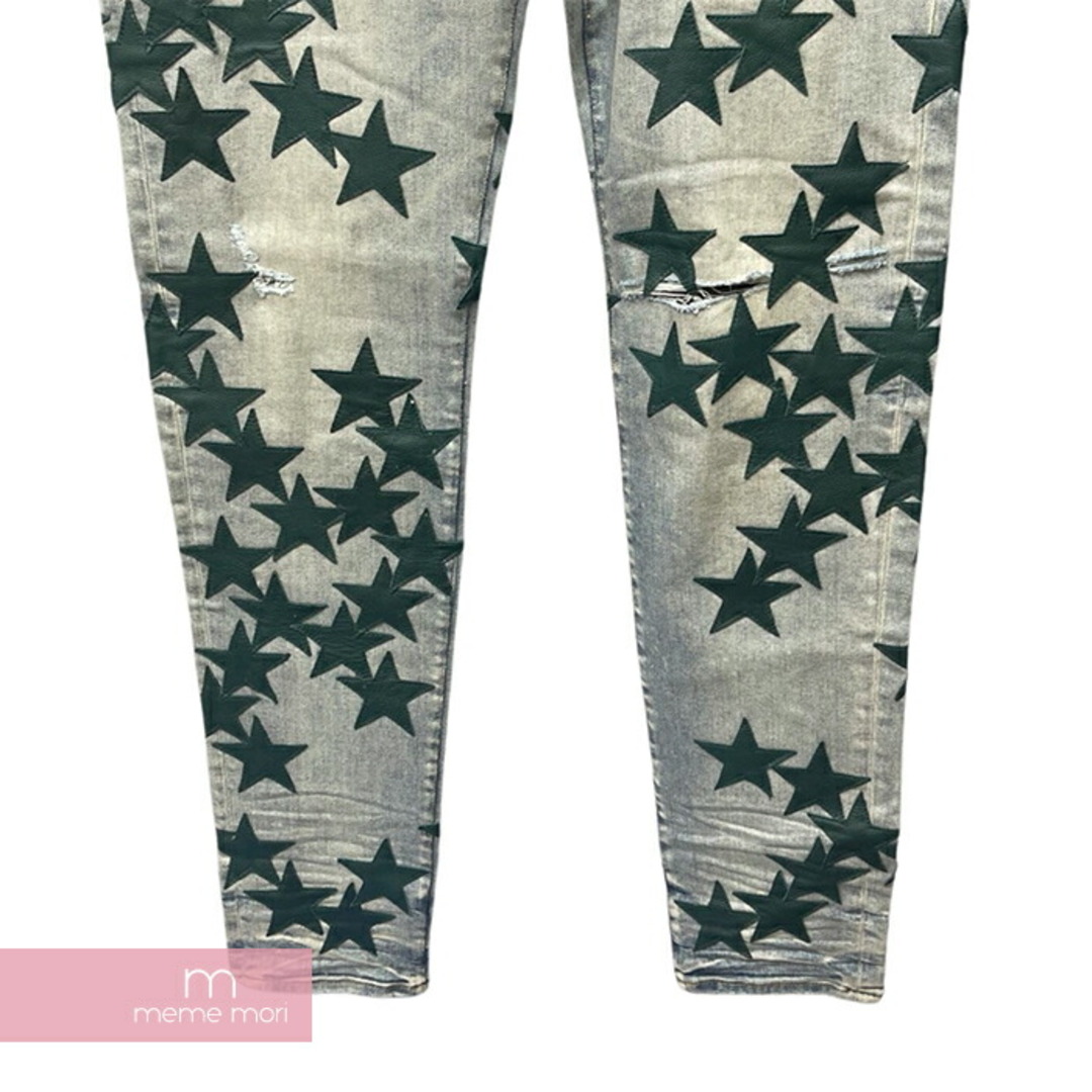 AMIRI(アミリ)のAMIRI Chemist Leather Stars Jean MDS028 465 アミリ ケミストレザースターズジーンズ デニムパンツ レザーパッチ リペア・ダメージ加工 グリーンパッチ インディゴ サイズ36 【240402】【新古品】【me04】 メンズのスーツ(スラックス/スーツパンツ)の商品写真