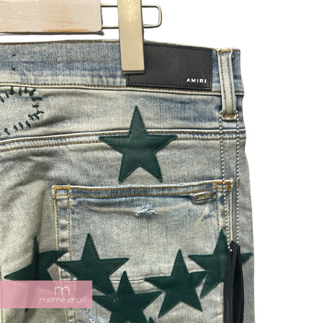 AMIRI(アミリ)のAMIRI Chemist Leather Stars Jean MDS028 465 アミリ ケミストレザースターズジーンズ デニムパンツ レザーパッチ リペア・ダメージ加工 グリーンパッチ インディゴ サイズ36 【240402】【新古品】【me04】 メンズのスーツ(スラックス/スーツパンツ)の商品写真