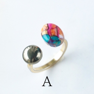 天然石 ターコイズ フリーサイズ リング 指輪 フォークリング 青 赤 一点物(リング(指輪))