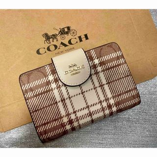 コーチ(COACH)のCOACH 二つ折り　財布　チェック　ベージュ　未使用品(財布)