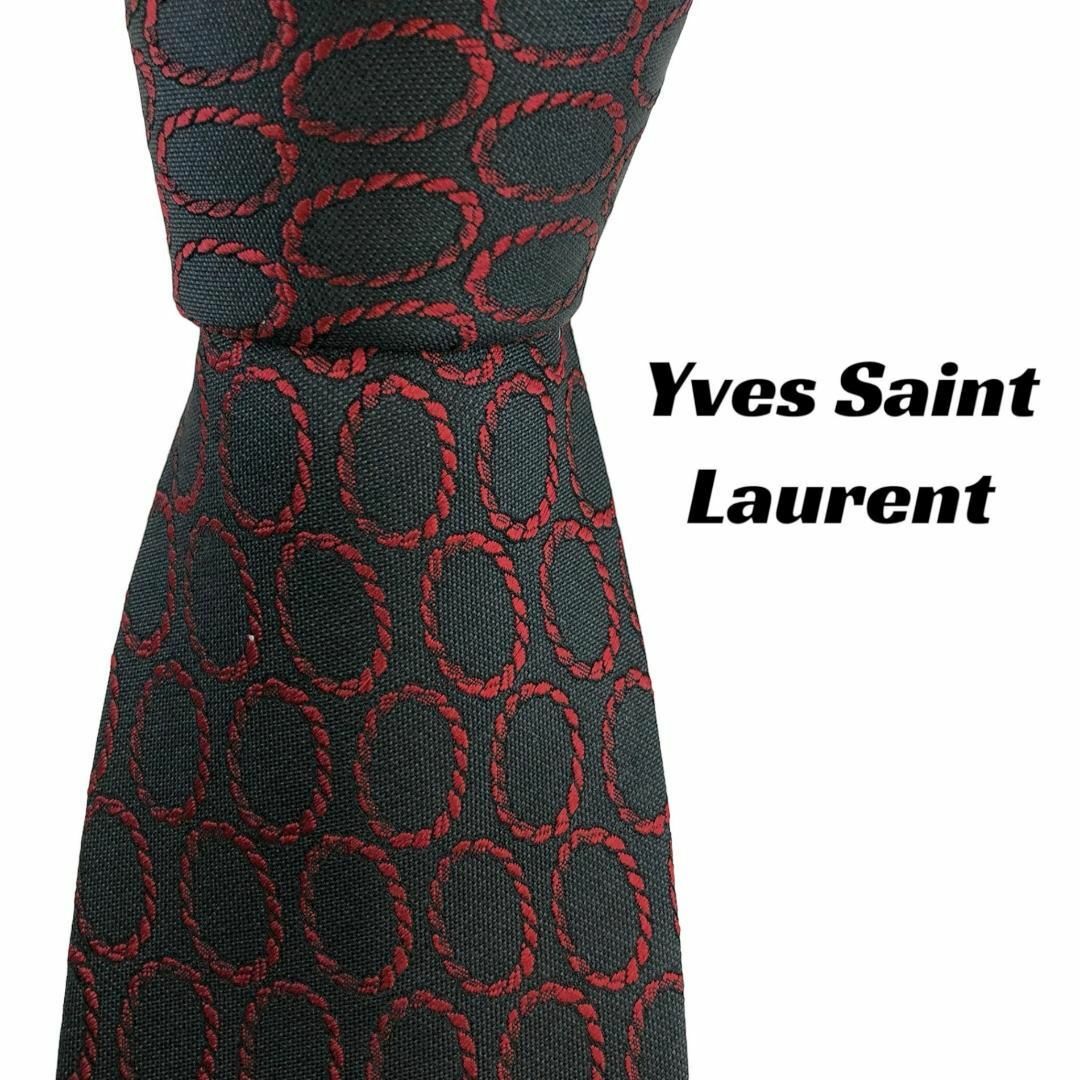 Saint Laurent(サンローラン)の【6064】美品！ イヴサンローラン　ネクタイ　ブラック系　リング柄 メンズのファッション小物(ネクタイ)の商品写真