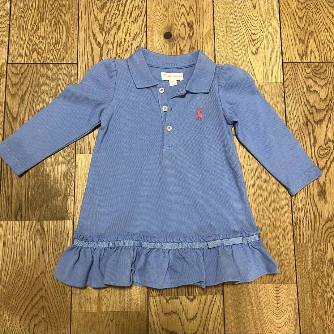 Ralph Lauren(ラルフローレン)の☆美品☆ラルフローレン　ポロワンピース　長袖　襟付き　女の子　キッズベビー　綿 キッズ/ベビー/マタニティのベビー服(~85cm)(ワンピース)の商品写真