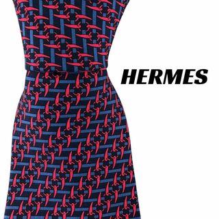 エルメス(Hermes)の【6080】未使用に近い！ エルメス　ネクタイ　ブルー×レッド系(ネクタイ)
