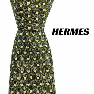 エルメス(Hermes)の【6081】未使用に近い！ エルメス　ネクタイ　グリーン系(ネクタイ)