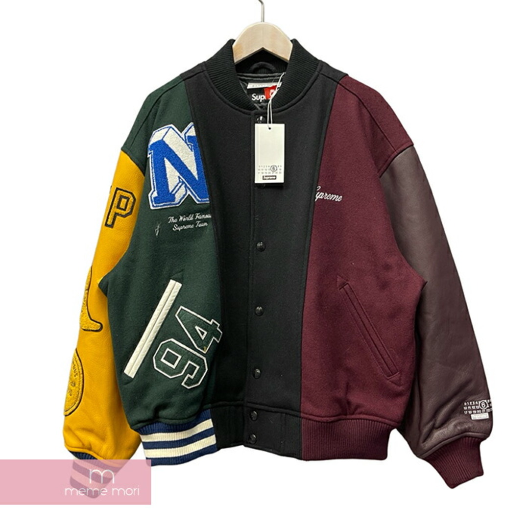 Supreme×MM6 Maison Margiela 2024SS Split Varsity Jacket シュプリーム MM6メゾンマルジェラ スプリット ヴァーシティジャケット ブルゾン レザージャケット 素材切替 刺繍ロゴ パッチ マルチカラーサイズM【240402】【新古品】【me04】 メンズのジャケット/アウター(その他)の商品写真