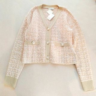 ザラ(ZARA)の最終お値下❣【新品タグ付】ピンクツイードカーディガン♡サイズS♡レディースカーデ(カーディガン)