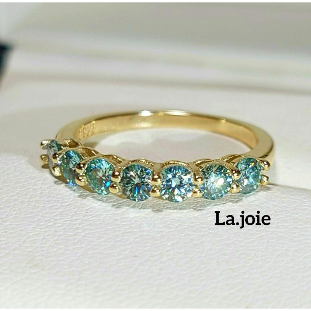 GOLD モアサナイト ライトブルーグリーン 人工ダイヤ ハーフエタニテリング　 レディースのアクセサリー(リング(指輪))の商品写真