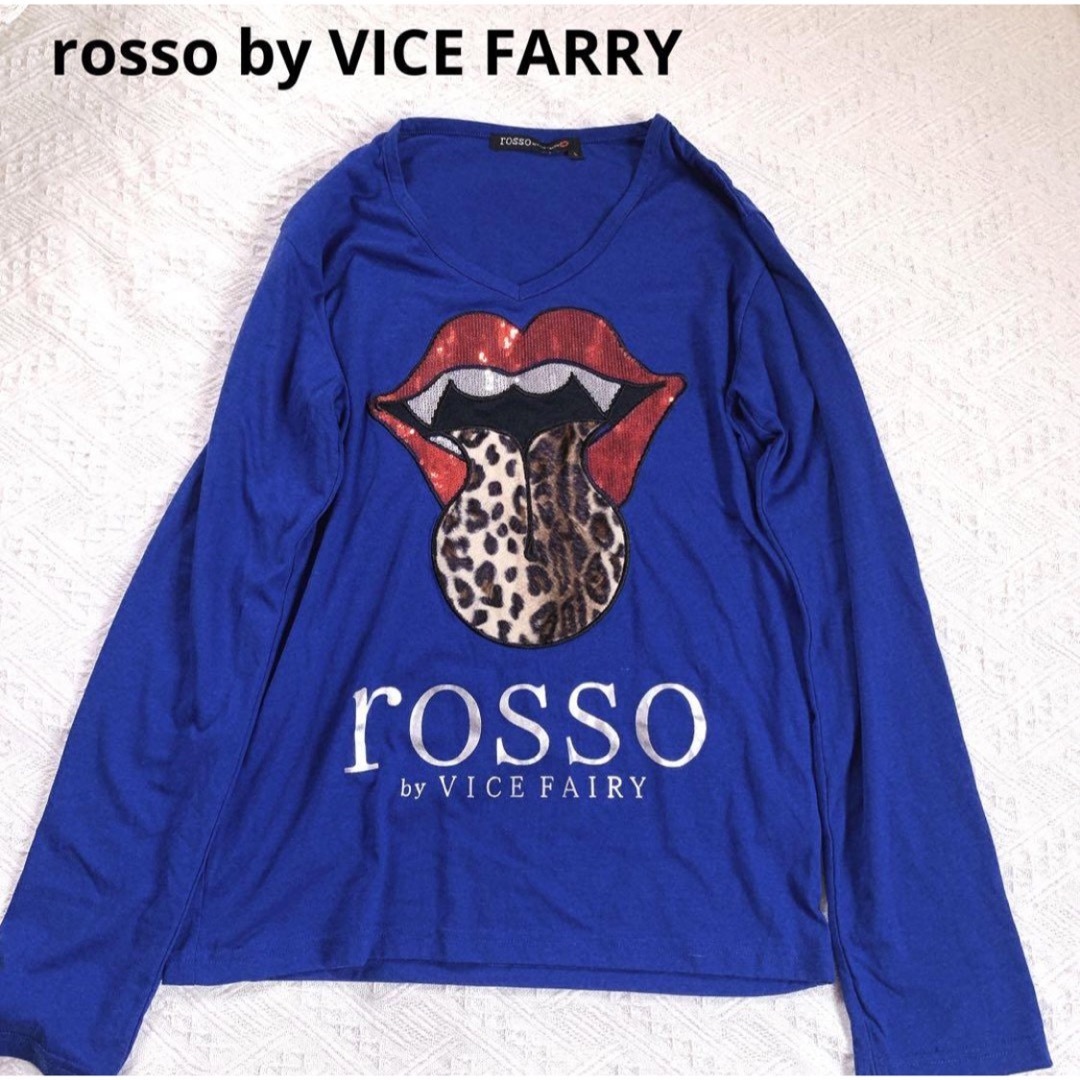 ROSSO(ロッソ)のrosso by VICE FARRY スパンコール付 プリント ロンT L 青 メンズのトップス(Tシャツ/カットソー(七分/長袖))の商品写真