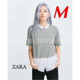 ザラ(ZARA)のZARA M ピンストライプ コンビ トップス(シャツ/ブラウス(半袖/袖なし))