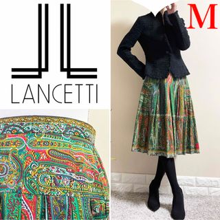 ランチェッティ(LANCETTI)のlancetti ランチェッティ　ミラノ　美しい　総柄　ヴィンテージスカート　M(ひざ丈スカート)