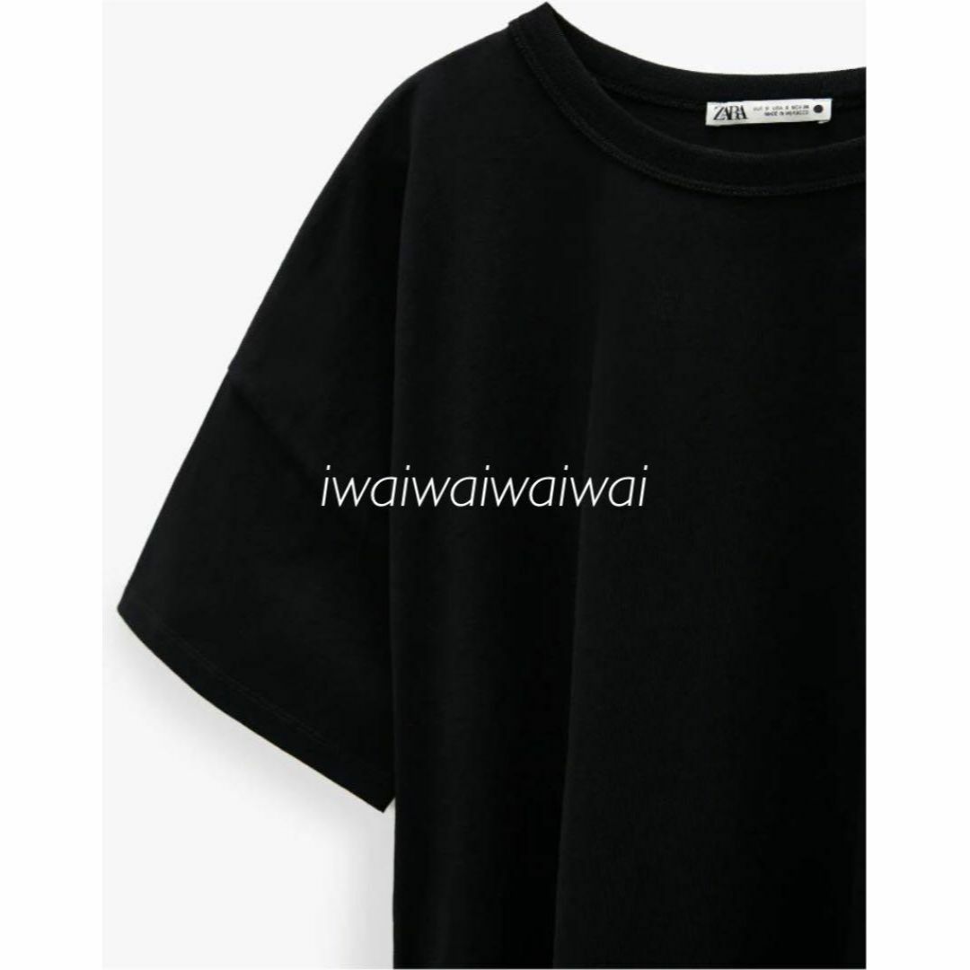 ZARA(ザラ)の新品 ZARA M オーバーサイズ アシンメトリー Tシャツ BK レディースのトップス(Tシャツ(半袖/袖なし))の商品写真