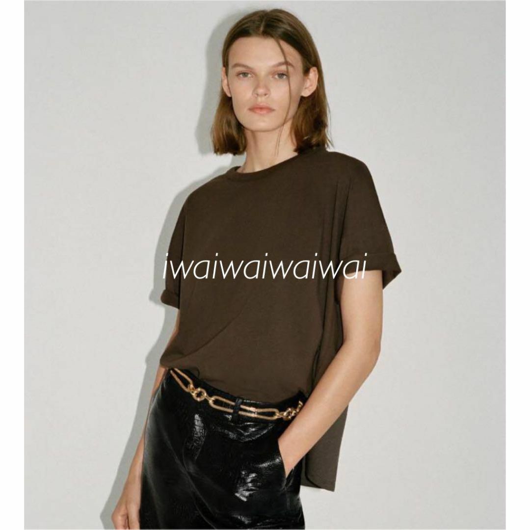 ZARA(ザラ)の新品 ZARA M オーバーサイズ アシンメトリー Tシャツ BK レディースのトップス(Tシャツ(半袖/袖なし))の商品写真