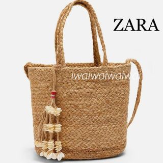 ZARA - 新品 ZARA シェルタッセル付き ジュート素材 かごバッグ