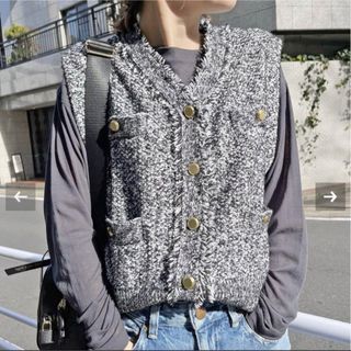 Spick & Span - 【美品】スピックアンドスパン ツイードニットベスト ブラック ベスト 金ボタン