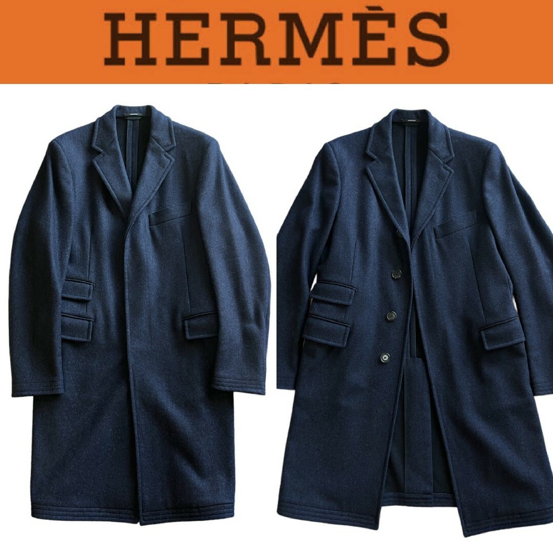 Hermes(エルメス)の定価80万 エルメス チェスターコート 44 XS ネイビーブルー HERMES メンズのジャケット/アウター(チェスターコート)の商品写真