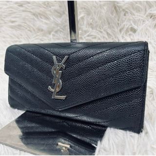 Yves Saint Laurent - 【良品】イヴ・サンローラン 　長財布　Vステッチ　レザー　ブラック